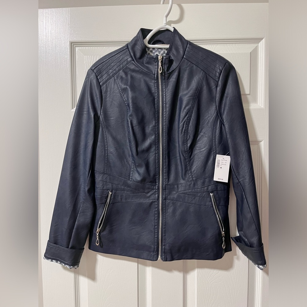 Cleo navy blue faux Leather Jacket